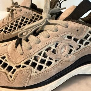 CHANEL Beige and Black Suede Sneakers
